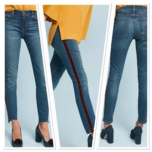 Current Elliott Abthro 27 Stiletto Mid Townie Skinny Jean Step Hem Velvet Stripe - Picture 2 of 10